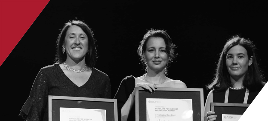 Left to right: Dr Lisa Mills, Melinda Gardner and Ellary Broun, winners of the inaugural Scholars of Worker Protection award.