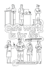 Black-and-white colouring sheet with the text “Safe work is for life” and National Safe Work Month branding