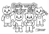 Black-and-white colouring sheet featuring the words “Safe work is for life” and campaign branding.