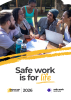 Group of people gathered outdoors around a table reviewing documents together with the text “Safe work is for life”.
